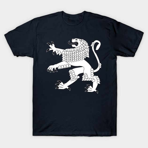 Heraldic Rampant Lion (White) T-Shirt by PabloDeChenez